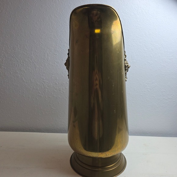 Vintage Brass Coal Scuttle Bucket with Ceramic Blue Delft Handles Lion Head - Picture 9 of 12